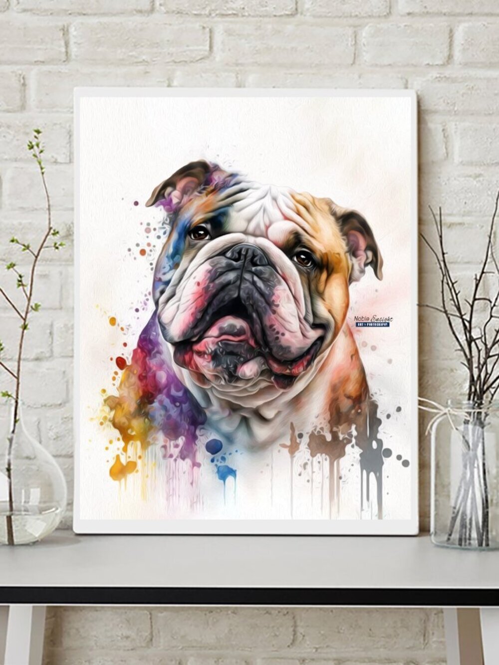 8x10 English Bulldog Watercolor Oil Painting Art Print